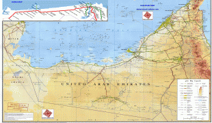 Kaart (kartograafia)-Araabia Ühendemiraadid-detailed_road_and_physical_map_of_uae.jpg