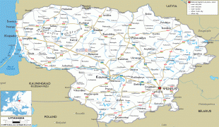 Kaart (kartograafia)-Leedu-road-map-of-Lithuania.gif