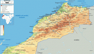 Kaart (kartograafia)-Maroko-Morocco-physical-map.gif