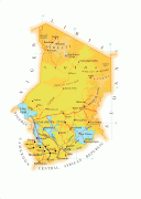 Kaart (kartograafia)-Tšaad-detailed_physical_and_road_map_of_chad.jpg