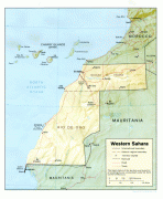 Kaart (kartograafia)-Lääne-Sahara-detailed_relief_and_political_map_of_western_sahara.jpg