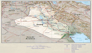 Kaart (cartografie)-Mesopotamië-Iraq-Physical-Map-1993.jpg