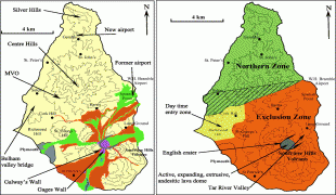 Kaart (cartografie)-Montserrat (eiland)-Montserrat-lava-flows-Map.jpg