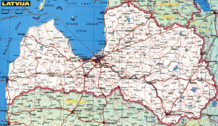 Kaart (kartograafia)-Läti-detailed_road_map_of_latvia.jpg