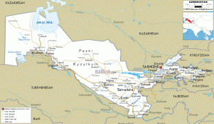 Карта (мапа)-Узбекистан-Uzbekistan-road-map.gif
