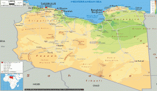 Kaart (kartograafia)-Liibüa-Libya-physical-map.gif