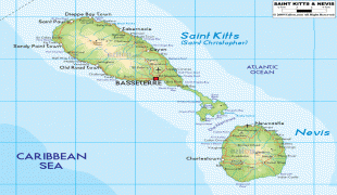 Kartta-Saint Kitts ja Nevis-St.Kitts-physical-map.gif