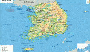 Kaart (cartografie)-Zuid-Korea-South-Korea-physical-map.gif