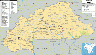 Карта (мапа)-Буркина Фасо-Burkina-Faso-physical-map.gif