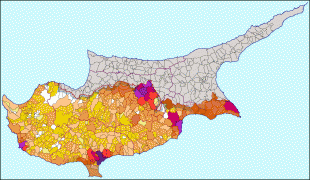 Карта (мапа)-Кипар-Population_map_of_Cyprus.jpg
