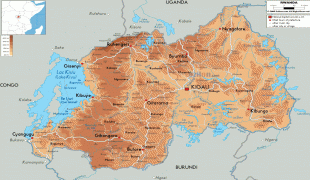 Kaart (cartografie)-Rwanda-Rwanda-physical-map.gif
