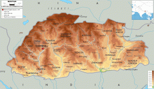 Карта (мапа)-Бутан-Bhutan-physical-map.gif