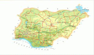 Kaart (kartograafia)-Nigeeria-physical_and_road_map_of_nigeria.jpg