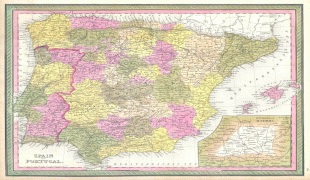 Žemėlapis-Portugalija-1850_Mitchell_Map_of_Spain_and_Portugal_-_Geographicus_-_SpainPortugal-mitchell-1850.jpg