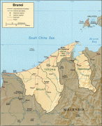 Kaart (cartografie)-Brunei-Topographic_map_of_Brunei_CIA_1984.jpg