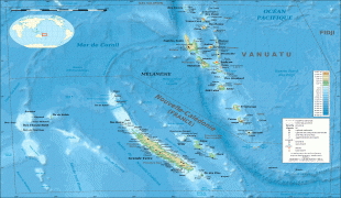 Kaart (kartograafia)-Vanuatu saared-New_Caledonia_and_Vanuatu_bathymetric_and_topographic_map-fr.jpg