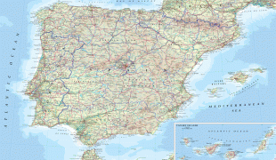 Kaart (cartografie)-Spanje-detailed_physical_map_of_spain.jpg