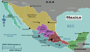 Kort (geografi)-Mexico-Mexico_regions_map.png