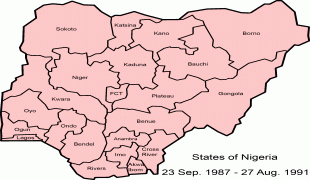 Kaart (kartograafia)-Nigeeria-Nigeria_states_1987-1991.png