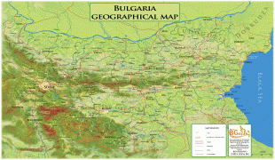 Kaart (cartografie)-Bulgarije-Geographical-map-Bulgaria.jpg