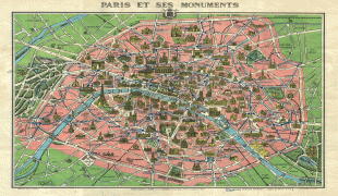 Kaart (kartograafia)-Pariis-1920s_Leconte_Map_of_Paris_w-Monuments_and_Map_of_Versailles_-_Geographicus_-_ParisVersailles-leconte-1920s_-_1.jpg