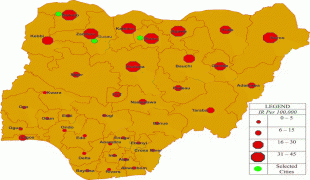 Bản đồ-Sân bay quốc tế Sadiq Abubakar III-Map-of-Nigeria-showing-Kano-Sokoto-and-Gusau-and-the-10-yr-mean-of-meningitis.png