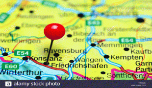 Kort (geografi)-Bodensee-Airport Friedrichshafen-friedrichshafen-pinned-on-a-map-of-germany-H7K535.jpg