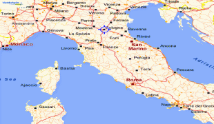 Karte (Kartografie)-Flughafen Bologna-BolognaMap100Km_3cm.gif