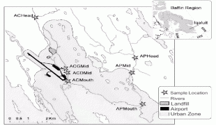 Carte géographique-Aéroport d'Iqaluit-Location-of-benthic-sampling-sites-for-Airport-Creek-and-the-Apex-river-Iqaluit-Nunavut.png